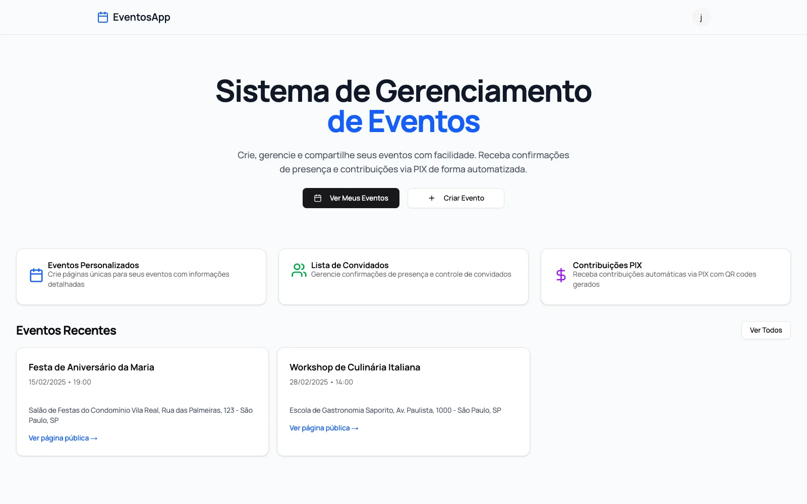 Preview do projeto Event Management System a partir do portfólio público do estúdio.