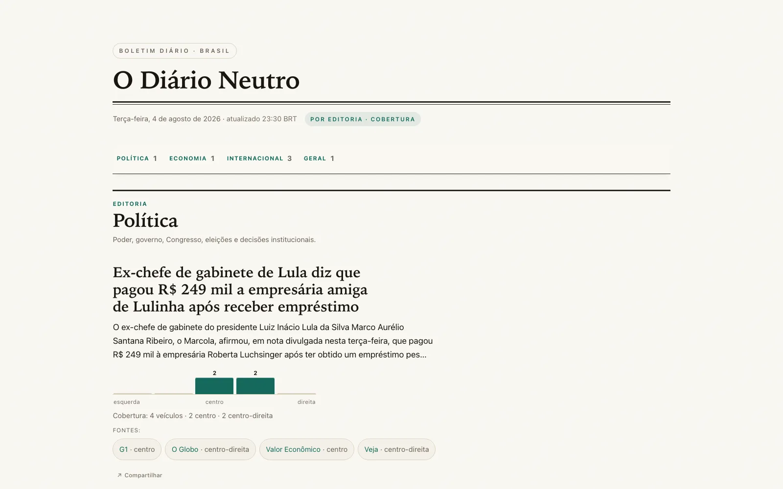 Preview do projeto O Diário Neutro a partir do portfólio público do estúdio.